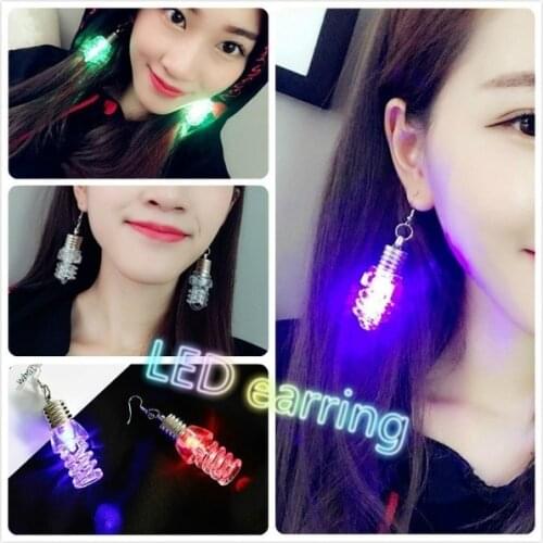 1Pair Fashion Men/Women Light Up Earring LED Blinking Bulb Ear Hook Dangle Jewelry Colourful Luminous Bulb Earring Party Decorat