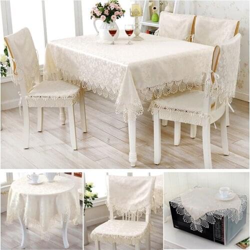 1pc Beige Lace Jacquard Table Cover Table Runner Dust proof Table Cloth European Style Home Decoration