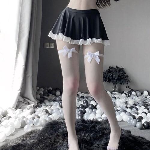 2 Pairs/Lot Women Sexy Stockings White Black Bow Over Knee Erotic Socks Kawaii Hing Tube Stocking