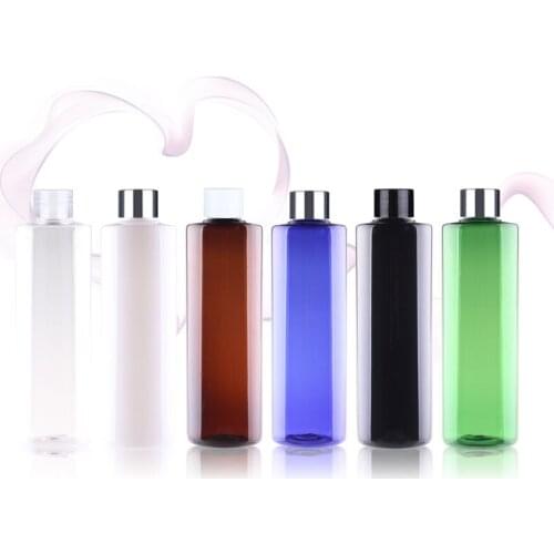 250ML X 24 White Black Clear Blue Cosmetic Bottle With Silver Screw Lid Plastic DIY Bottle PET Skin Care Tools Shampoo Container