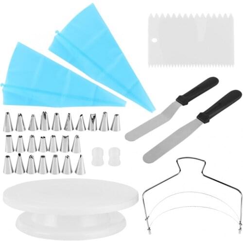 33Pcs Kitchen Cake Decorating Turntable Rotating Base with Scraper Pastry Nozzle Set Cake Turntable