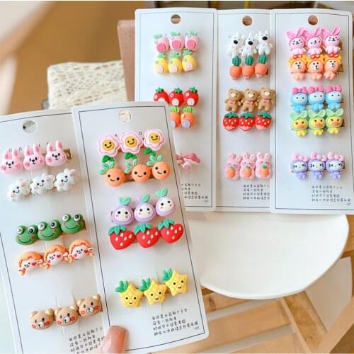 5 Pcs/Set Children Cute Acrylic Cartoon Flower Carrot Ornament Hair Clips Girls Lovely Alloy Hairpins Kids Hair Accessories