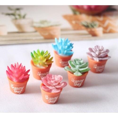 6 Pcs Cute Potted Plant Flowers Pot Doll House Decor Furniture Craft Dollhouse Miniature Fairy Garden Ornament