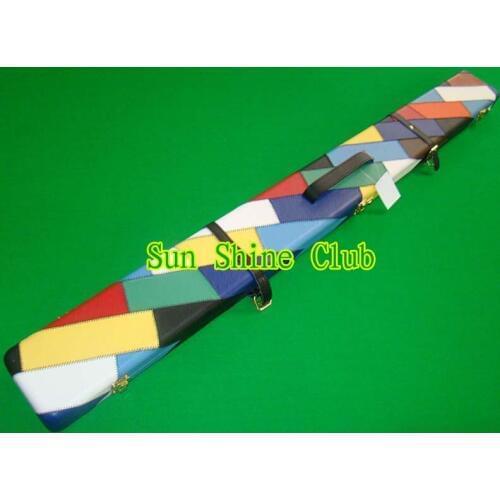 Free shipping colorful patch design in 48" 3/4 3compartments leather snooker cue cases with golden lock and interlayers
