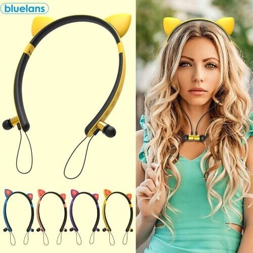 Wireless Magnetic Luminous Cute Cat Ear Shape Headphone In-ear Stereo Noise Reduction Headset for Xiao mi Huawei Iphone LG