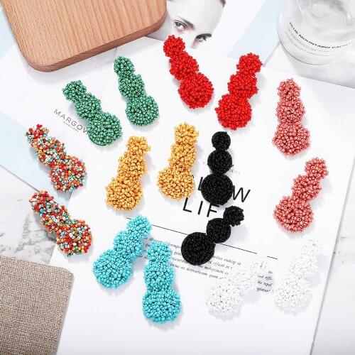 Dvacaman Bohemian Colorful Beaded Drop Earrings Handmade Woven Design Statement Earrings for Women Wedding INS Trendy Jewelry