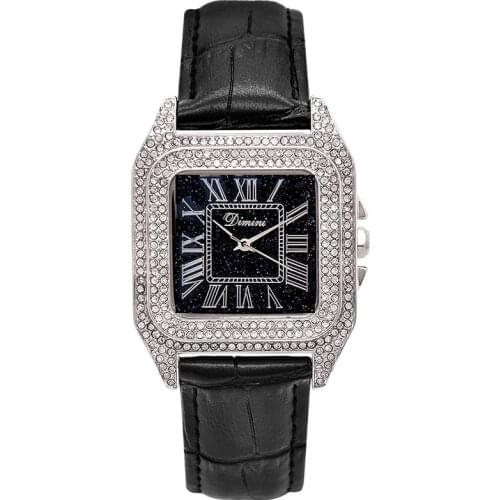 New Women Square Diamond Quartz Watch Leather Strap Casual Watches Women Fashion Starry Sky Dial Watches Waterproof reloj mujer