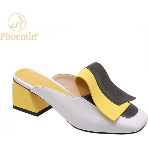 Phoentin Elegant white slippers for woman 5cm middle heel shoes ladies colorful outdoor slipper 2020 summer FT1072