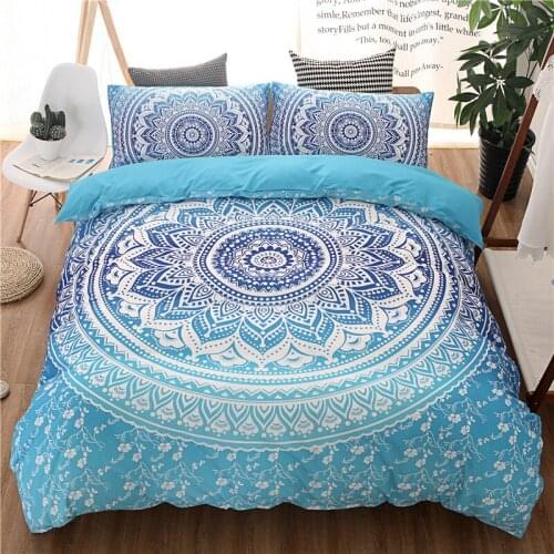 Winter Sale 40% Off Bohemian Style Bedding Set Floral Paisley Pattern Duvet Cover Set Sky Blue Single Queen King Bedspread