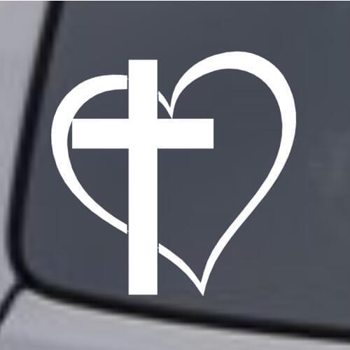 CROSS HEART Vinyl Decal Sticker Car Window Wall Bumper Jesus God Heart Love