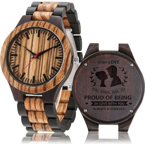 Quartz Men Watch Engraved To My Love Wooden Timepiece Full Wood Watch Band Natural Stylish Mens Wristwatch Gifts Boyfriend
