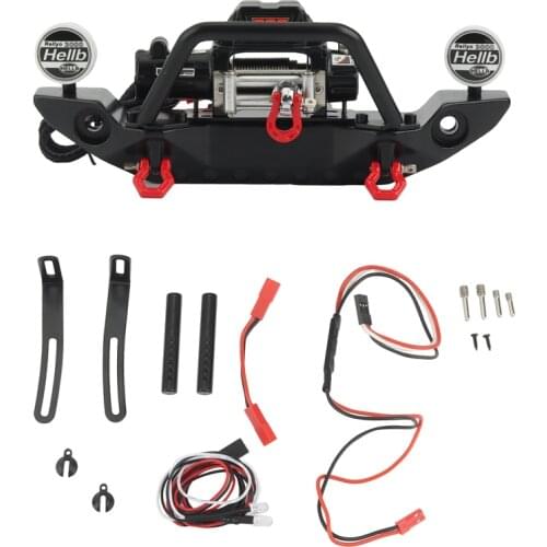 Metal Front Bumper with 3CH Winch Led Lights for 1/10 RC Crawler Axial SCX10 90046 SCX10 III TRAXXAS TRX4 Upgrade Parts