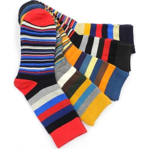 BllooBeell Mens Colorful Combed Socks Cotton Stripe Design Male Socks Casual Socks for Men Gift Socks Retail