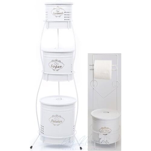 3 layer Standing Potato Onion Garlic Bucket And Rubbish Bucket Toilet paper holder Kit Set White
