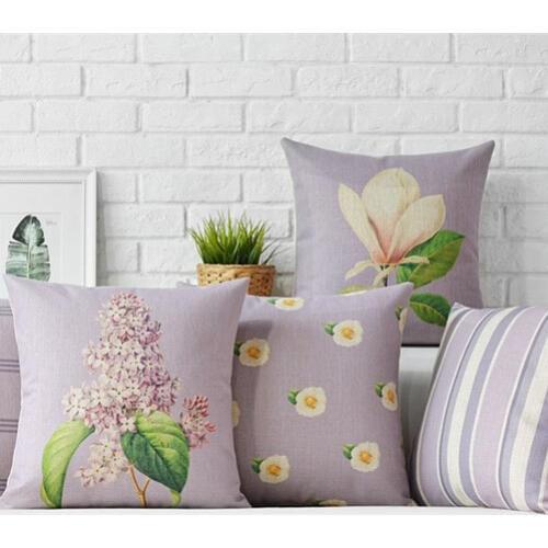 Nordic Lavender Flowers Home Decor Pillow Plaid and Stripers Linen Cotton Cushion Decorative Throw Pillows Free Shipping