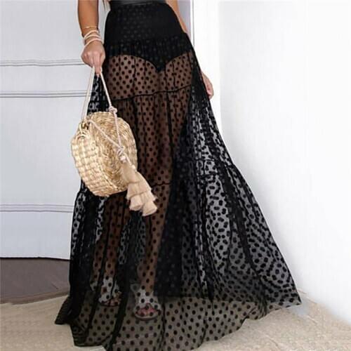 New 2019 Sexy Solid Black Dot beach cover up sarong summer bikini cover-ups wrap pareo beach Mesh Lace skirts