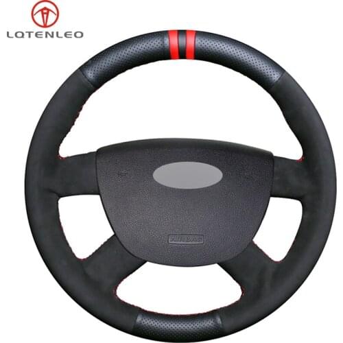 LQTENLEO Black Leather Black Artificial Suede Steering Wheel Cover For Ford Kuga 2008-2011 Focus 2 2005-2011 Focus 3 2012-2014