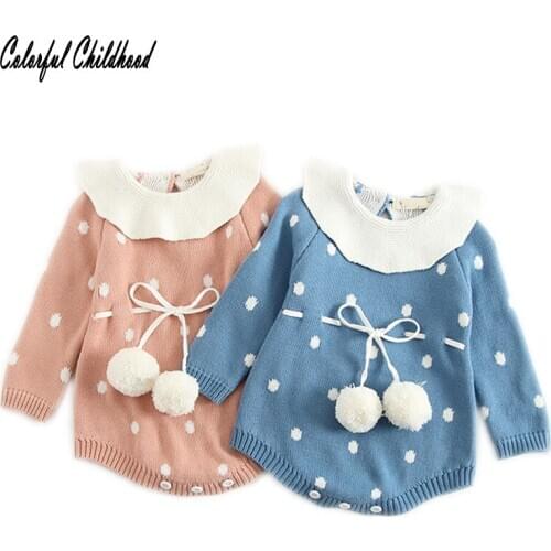 Baby Girl Clothes Bodysuits Autumn Winter Thicken Long Sleeve Polka Dot Newborn Baby With Cute Balls Bodies Outfit 0-24m
