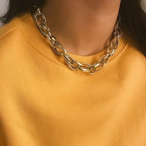 Punk Chain Choker Necklace Collar Statement Hip Hop Big Chunky Aluminum Gold Color Thick Chain Necklace Women Jewelry