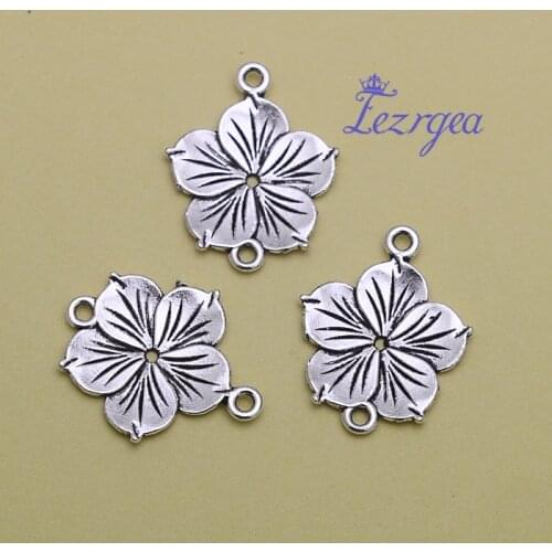 30pcs/lot--26x21mm, flower chams,Antique silver plated flower connector charms,DIY supplies,Jewelry accessories