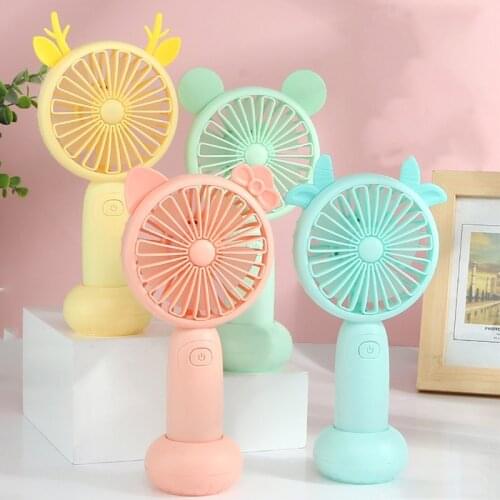 Cute Round Shape Portable Fan Small Antlers Horn Decorative Mini Handheld Air Cooler USB Charging Small Personal Cooling