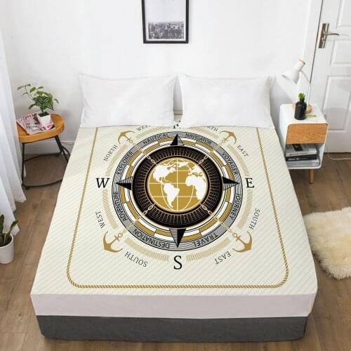 3D Bed Sheets On Elastic Band Bed,1 PCS Fitted Sheet 160x200/200x200,Mattress Cover.Bedsheet Bedding,Bed Linen Sailing Compass