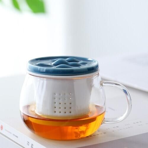 Transparent Glass Water Separation Cup with Ceramic Filter and Lid Modern Office Heat Resistant Teacup Creative Tea Strainer