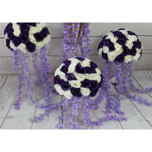 SPR 30CM wedding road lead flowers mix ivory & purple Rose flower candlestick table centerpiece flower decoratio Free shipping