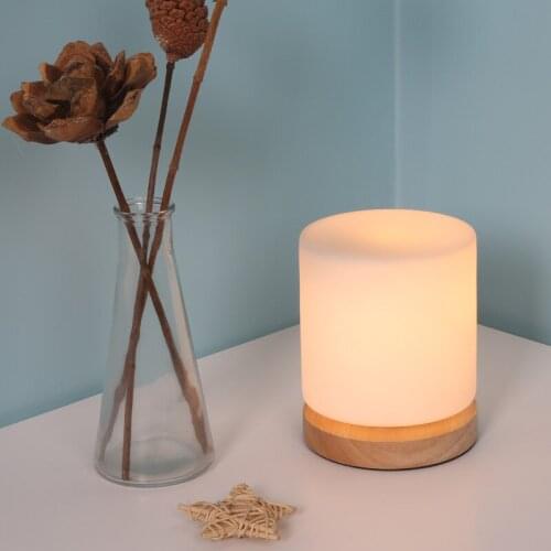 Solid Wood Glass Table Lamp Modern Minimalist Cylindrical Bedside Lamp Creative Bedroom Warm Night Light Table Bedroom Lamp