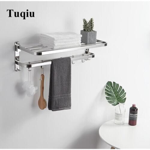 Nail or Nail free Towel Racks Bathroom foldable Towel Shelves Towel Bar Bathroom accessories Hardware double level with hooks