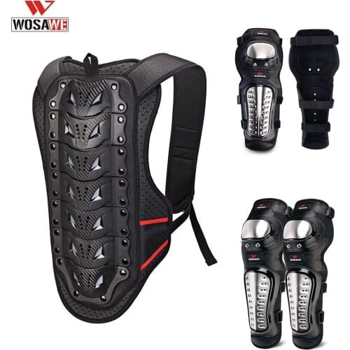 WOSAWE 5pcs Set Motorcycle Bicycle Back Protector Racing Skiing Riding Skating Anti-fall Vest Protective Gears for Men Women