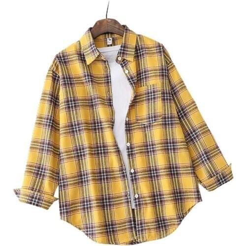 Women Autumn Winter Long Sleeve Plaid Shirt Single-breasted Blouse Top Outerwear