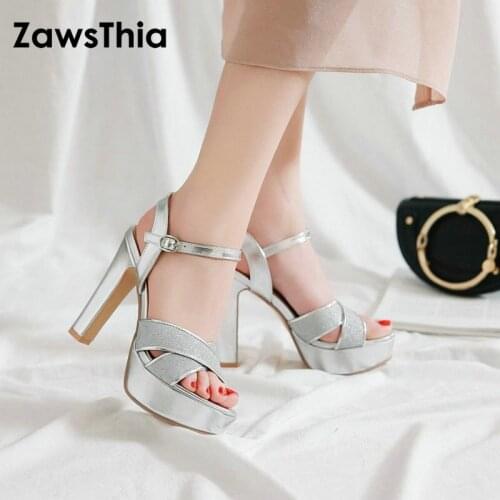 ZawsThia 2020 summer silver gold glitter cross bandage woman shoes thin high heels platform women sandals gladiator ladies shoes