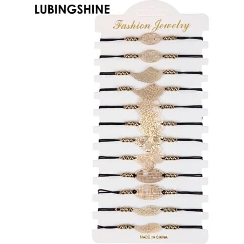 12pcs/set Fashion Braided Rope Bracelet Feather Butterfly Tree of Life Charms Bracelets Handmade Adjustable Bracelet For Women