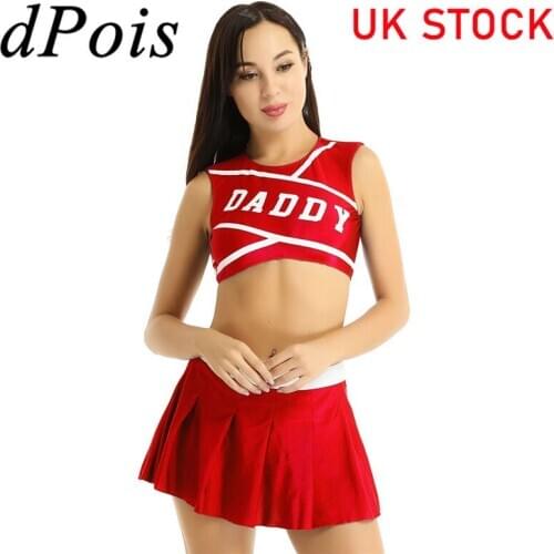 2Pcs Women Adult Charming Cheerleader Uniform Set Round Neck Sleeveless Crop Top with Mini Pleated Skirt Game Sports Costume