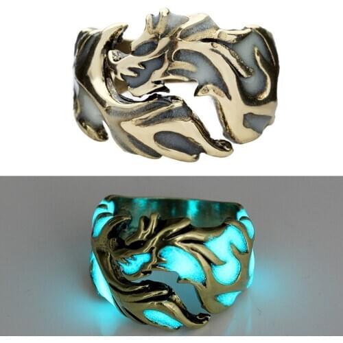 European New Retro Punk Exaggerated Dragon Ring Fashion Personality Luminous Glowing Ring for Men Women Jewelry