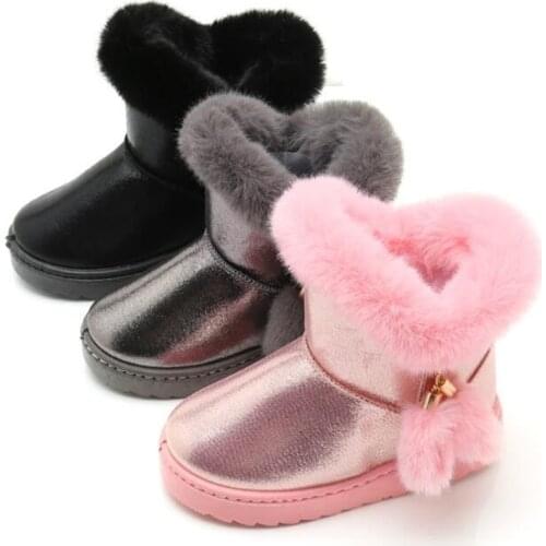 2021 Girl Snow Boots Waterproof Kids Cotton Boot fur cotton warm kids snow boots for girls Brand rabbit hair baby girl boots