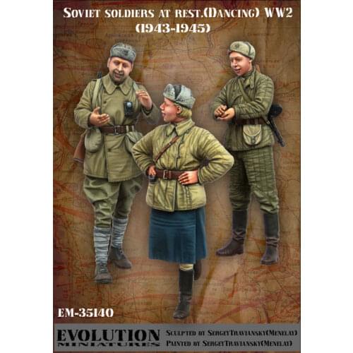 1/35, Soviet soldiers at rest (1943 - 1945), Resin Model Soldier GK, World War II military theme, Unassembled and unpainted kit
