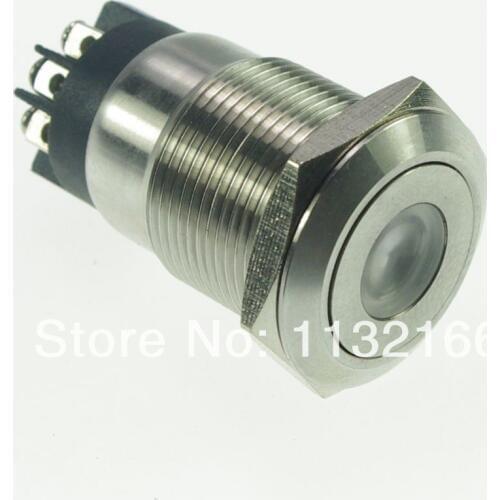 19mm LED Color Blue Stainless Steel Dot illuminated Momentary Push Button Switch 1NO 1NC 6 Pin Screw 6/12/24/36V/48V/110V/220V