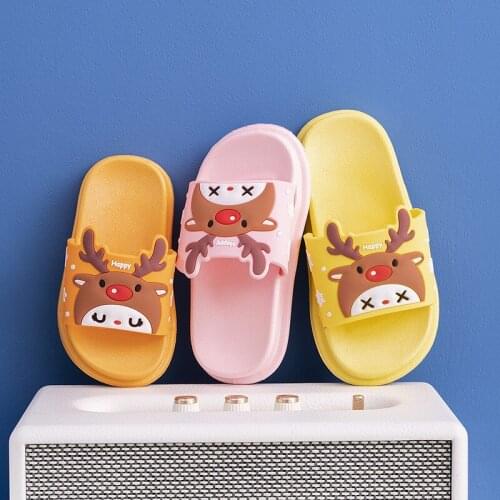2021 New Kids Slippers for Boys Girls Children Cartoon Deer Animals Sandals Shoes