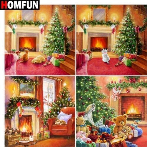 HOMFUN DIY 5D Diamond Painting "Fireplace christmas tree" Full Diamond Embroidery Sale Picture Of Rhinestones For Festival Gifts