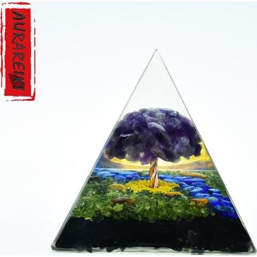 Handmade Amethyst Tree Of Life Orgone Pyramid Lazurite And Peridot Crystal Orgonite Energy Generator For Protection Meditation