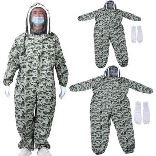 Double Zippers One-Piece Bee Suit Beekeeping Protective Clothes with Gloves for Beekeeper