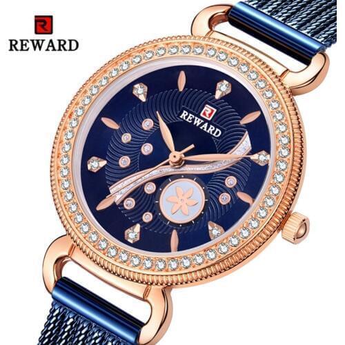 REWARD Luxury Gold Watch Top Brand Womens Watches Crystal Relojes Waterproof Ladies Women Wristwatch Clock zegarek damski