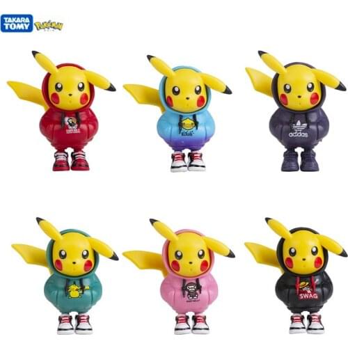 6 Styles Pokemon Pikachu Fashion Trend Anime Figure Pikachu Standing Model Dolls Kids Christmas Toy Gifts