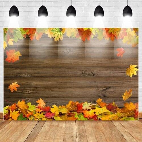 Autumn Rustic Wood Backdrop Fall Maple Leaf Background for Photography Romantic Wedding Love Photocall Photographic Background