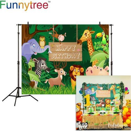 Funnytree Safari Background Jungle Cartoon Animals Birthday Party Dessert Table Decor Children Photography Backdrop Photocall