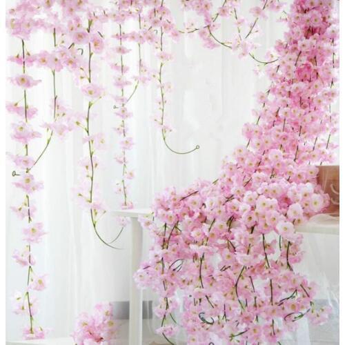 200cm Sakura Cherry Rattan Wedding Arch decoration Vine Artificial flowers Home party decor Silk Ivy wall Hanging Garland Wreath