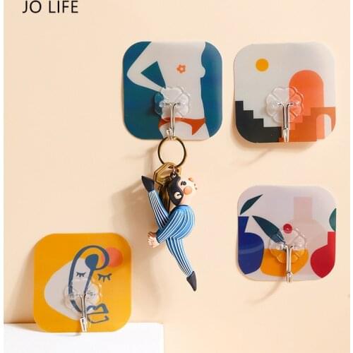 JO LIFE 8PCS/Pack Punch-free Adhesive Hook Bathroom Kitchen Hanger Creative Catoon Wall Hooks