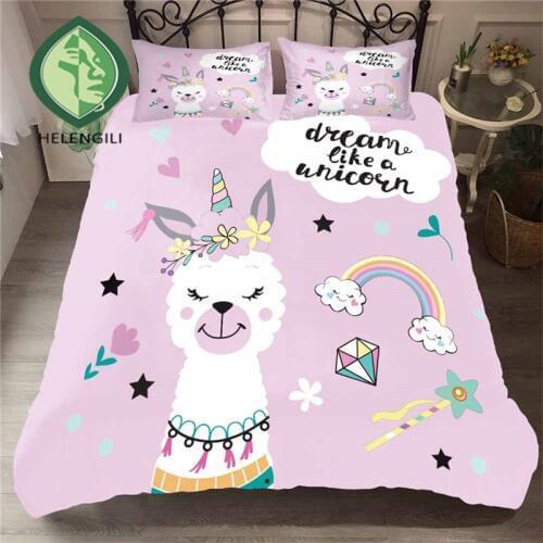 HELENGILI 3D Bedding Set Cartoon Alpaca Print Duvet Cover Set Bedclothes with Pillowcase Bed Set Home Textiles #YT-12
